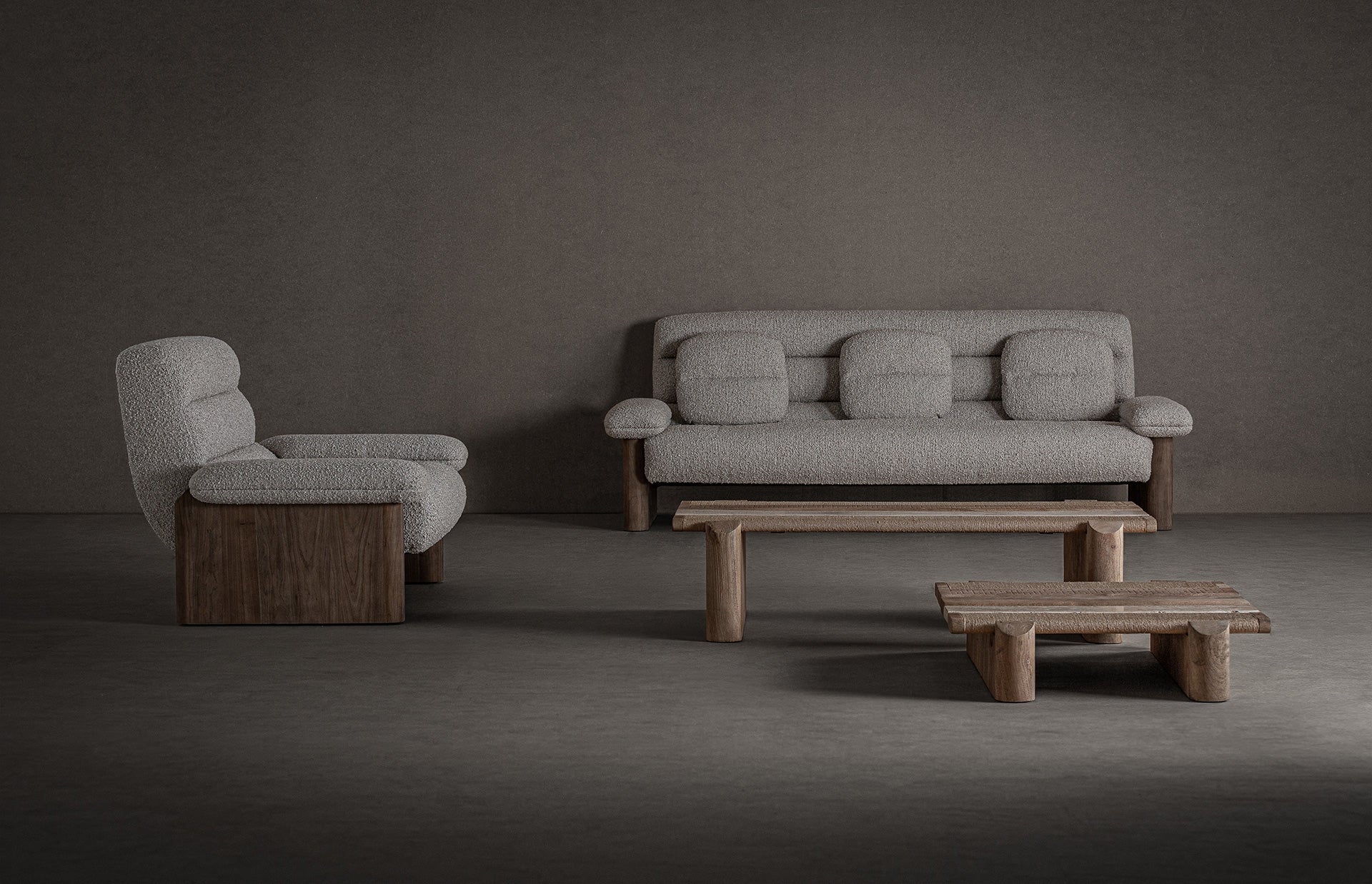 Rudos ąžuolo medienos ir smėlio spalvos modernaus dizaino sofa Jacquard Long 9